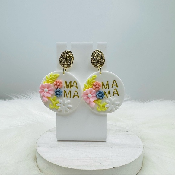 Mama Floral Polymer Clay Earrings - Picture 4 of 5